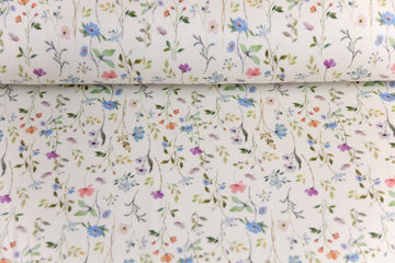 Rib Jersey, Rippenjersey mit Blumen, pastell, wollweiß, 0,5 m